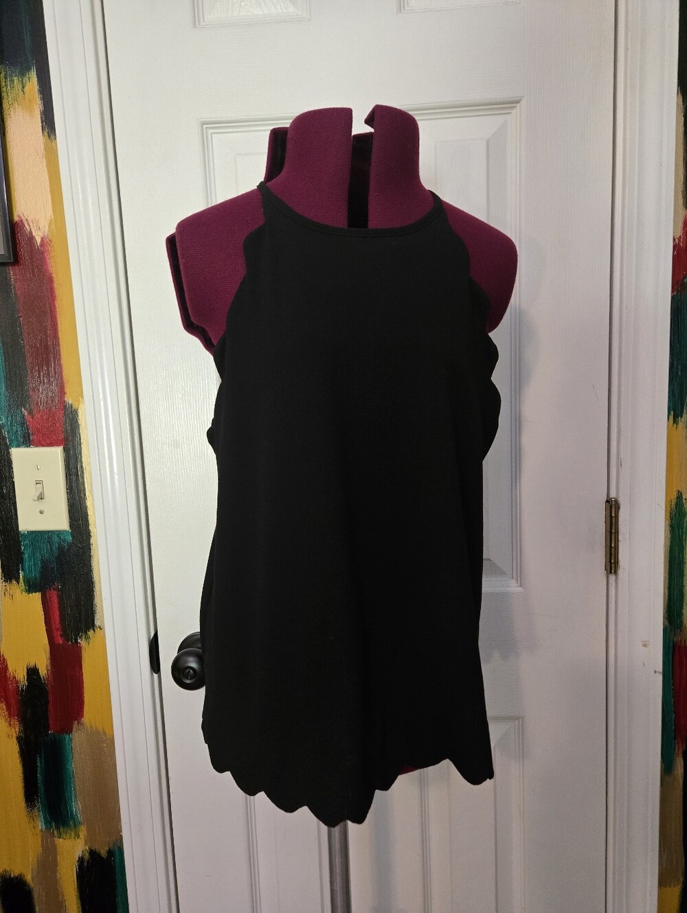 Altar'd State Small Black Scallop Trim Strappy Blouse Keyhole Back